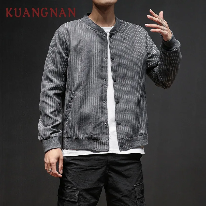 

KUANGNAN Striped Men Jacket Coat Japanese Streetwear Men Jacket Coat College Hip Hop Jackets Men Clothing 2018 Autumn New