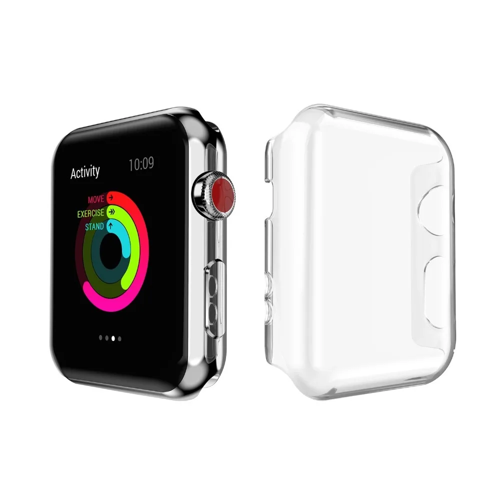 

Soft Silicone case for Apple watch band Case 42mm 38mm PC Frame Protective Transparent cover for iwatch 3 2 1 watch Accessories