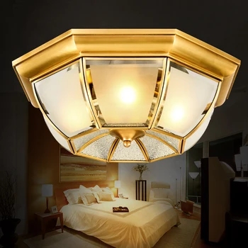 

European led ceiling lamp full copper lamp American study lamp warm bedroom balcony retro lighting