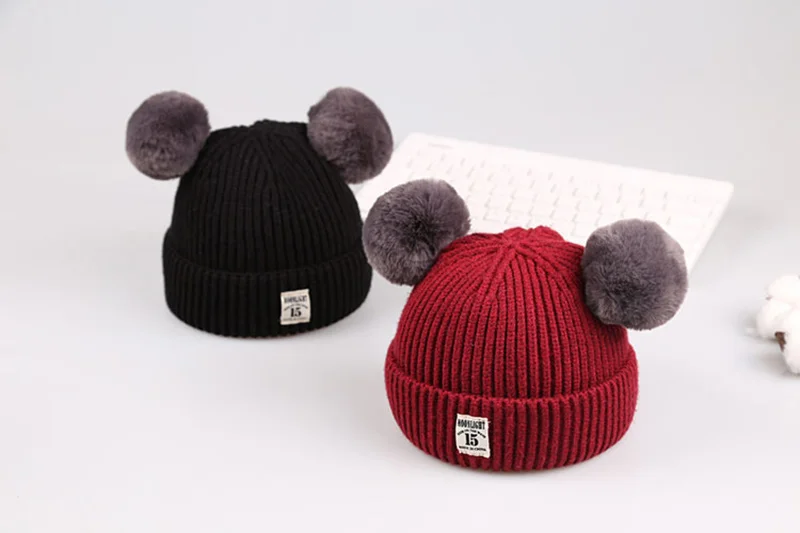 Pompom Knitted Baby Hat Warm Crochet Winter Beanie For Baby Boys Cute Toddler Baby Girls Hat Solid Knit Infant Beanie Hat New (7)