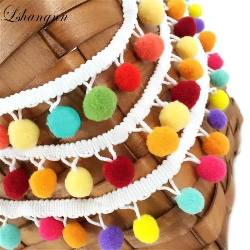 

Lshangnn 11 Colors 5 Yards /lot Hand Sewn Plush Ball Cute Retro Hair Ball Fringed Lace For DIY Decorative Table Cloth Pillow