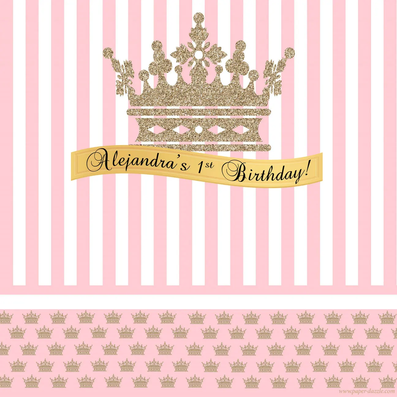Custom Pink Royal Princess Crown Striped Photography Backgrounds High
