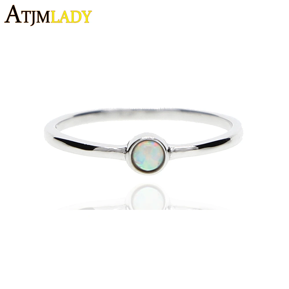 

925 Sterling Silver Elegant 3mm round opal stone bezel setting tear drop single thin dainty cute girls women ring 2019 new