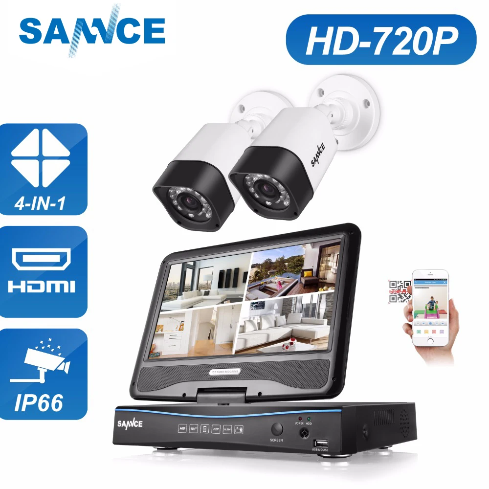 

SANNCE 4CH CCTV System 720P HDMI TVI AHD CCTV DVR 2PCS 1.0 MP IR Outdoor Weatherproof Security Camera Surveillance Kit 1TB