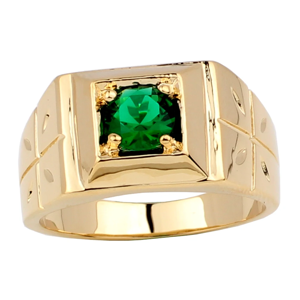 

Fashion Jewelry Men's Gold Color Ring Cross Carve on Side 6mm Round Stone Nice Finger Wear R510