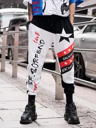 Цвет блока шаровары с лоскутками для мужчин хип хоп Беговые брюки в повседневном стиле мотобрюки Мужской Мода 2019 г. джоггеры спортивные