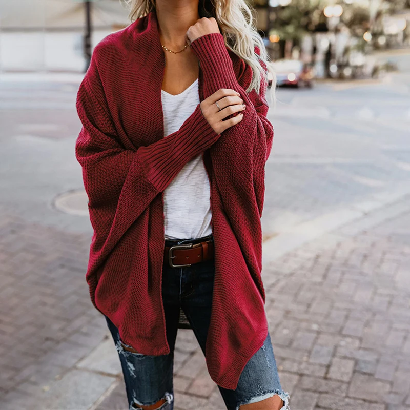 

Fashion Batwing Jumper Sleeve Loose Solid Color Ladies Sweater Women Cardigan Autumn Warm Knitted Sweaters Jacket Coat Outerwear