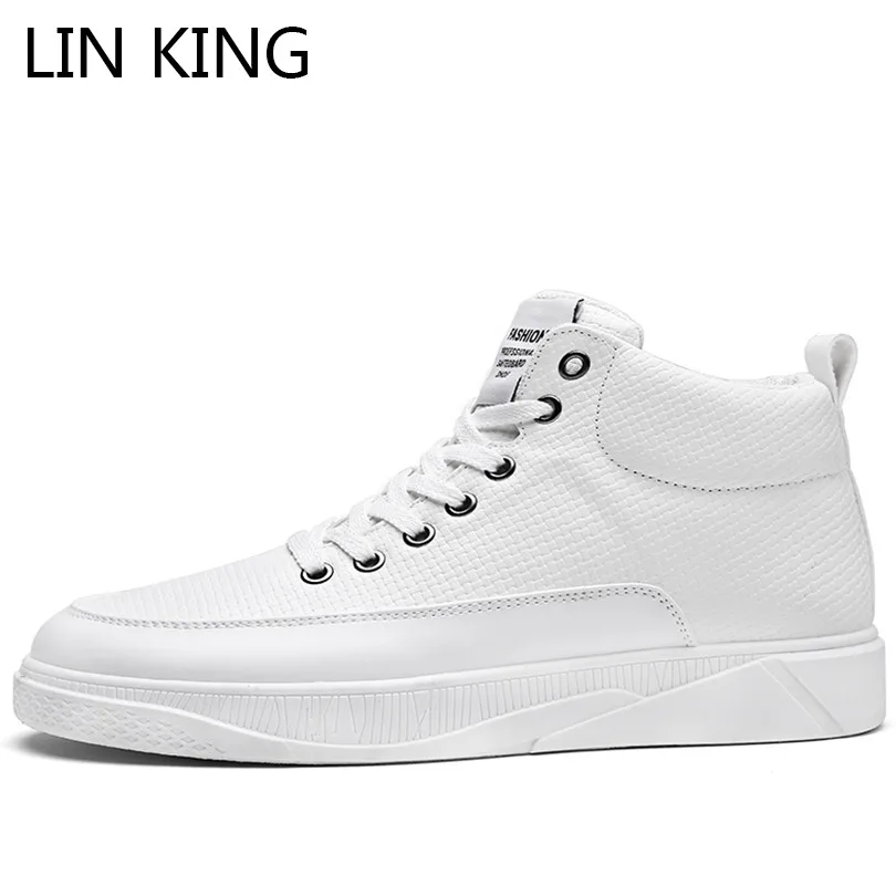 LIN KING/Новинка; мужская повседневная обувь; модная обувь на плоской подошве с высоким берцем; однотонные ботильоны на шнуровке; Уличная обувь; кроссовки; Sapato Masculino