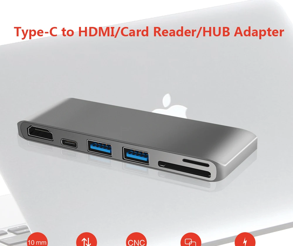 Двойной Тип-с 3.0 до 2 USB 3.0 HUB + SD + Micro SD + HDMI Card Reader + 4 К HDMI + PD Порты и разъёмы для ПК Multifuction кардридер