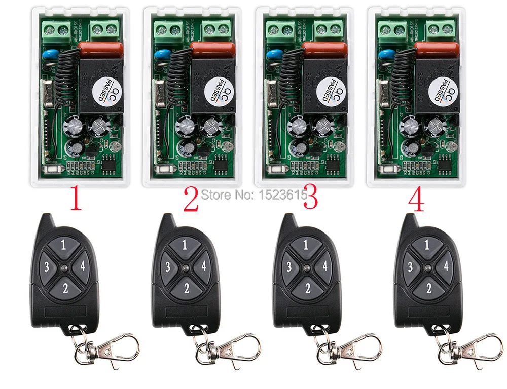 

AC220V 1CH 10A RF Wireless Remote Control Switch System 433 MHZ 4 transmitter & 4 receiver relay Receiver Smart Home Switch
