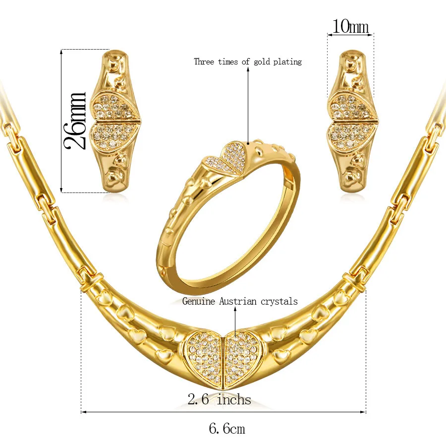 ARUEL/Модные женские вечерние подарочные серьги золотистого цвета Африка, нигерийские Свадебные ожерелья с кристаллами в Дубае, браслеты, комплекты ювелирных изделий в форме сердца