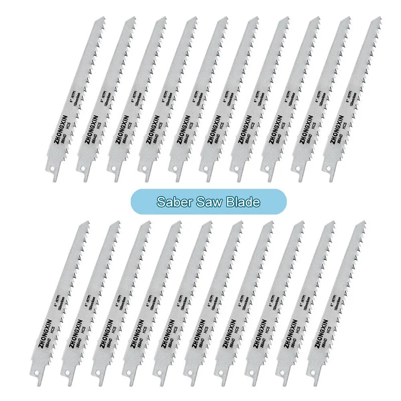 20Pcs HCS Carbon Saber Saw Blades 150 x 19 x 0.9 mm for Wood Metal Cutting Power Tools Accessories QP2