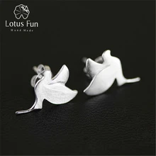 Lotus Fun реальные 925 Серебро Природный ручной Fine Jewelry Симпатичные голубь мира серьги стержня для женщин brincos