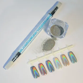 

1 Box Rainbow Laser Glitter Powders with Silicone Brush Nail Art Decoration