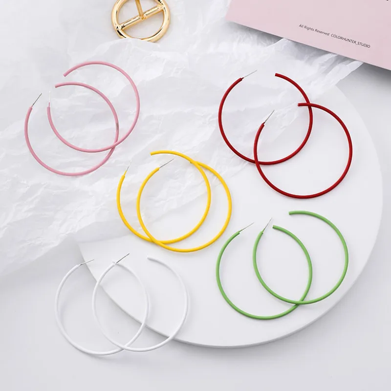 

Colorful Big Hoop Earrings Sweet Simple Design Hoop Earrings Fashion Jewelry Accessories Large Circle Round Earring Wholesale