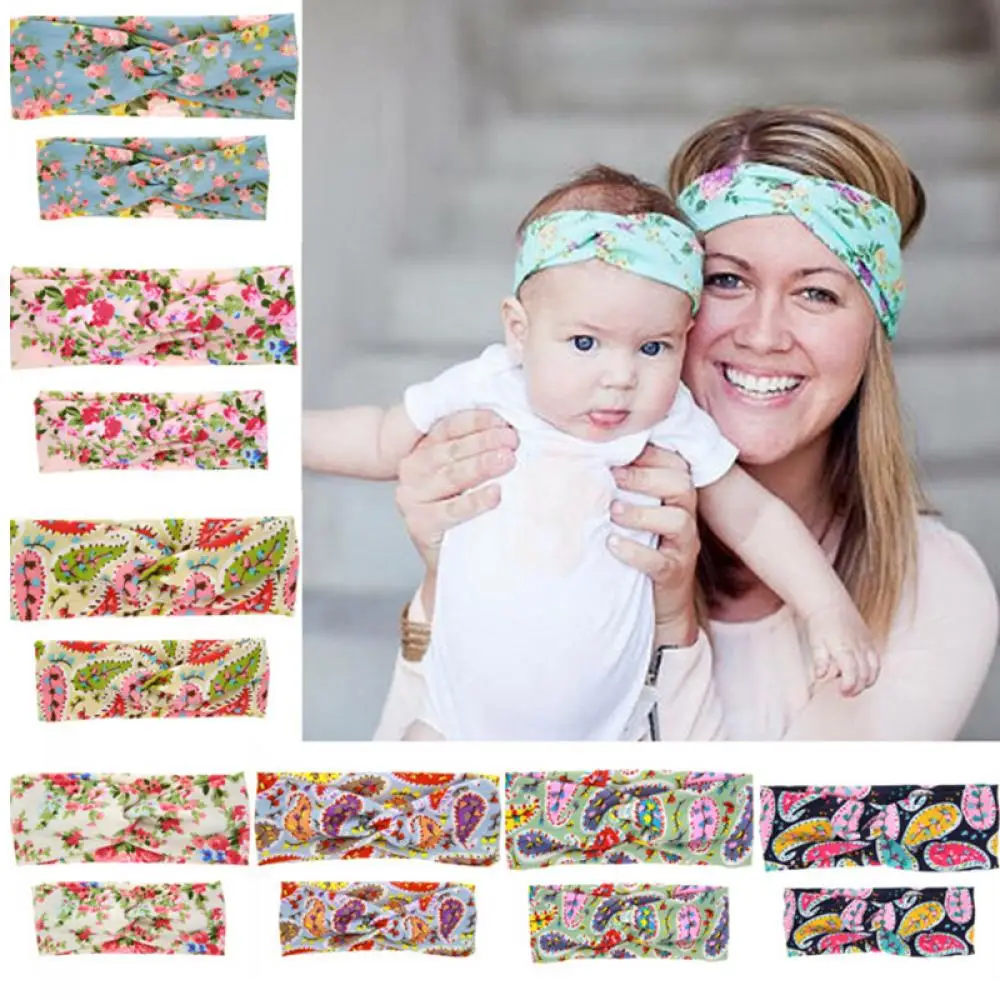

2Pcs/Set Mama & Mini Headband Mother Lovely Girl Twisted Headband Floral BowKnot Hairband Turban Head Wrap Hair Band Accessories