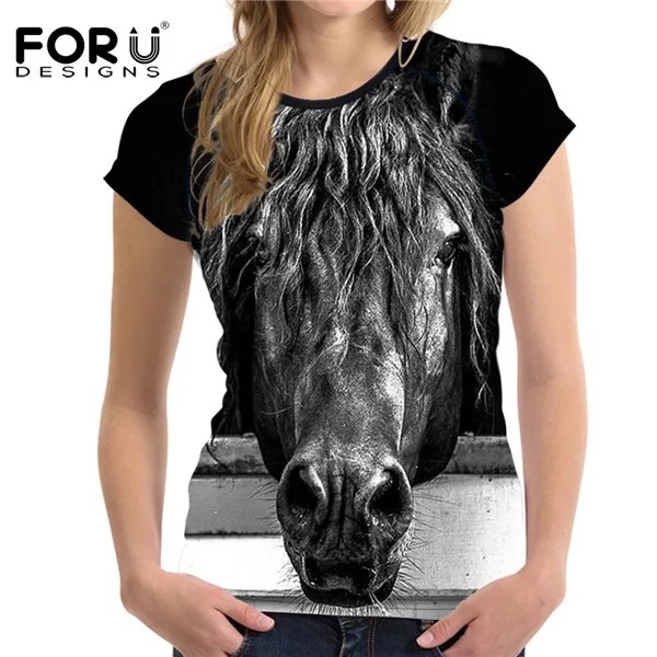 FORUDESIGNS/летние футболки для девочек-подростков в стиле Харадзюку Модные женские футболки с короткими рукавами футболки с 3D принтом Crazy Horse - Цвет: C656BV