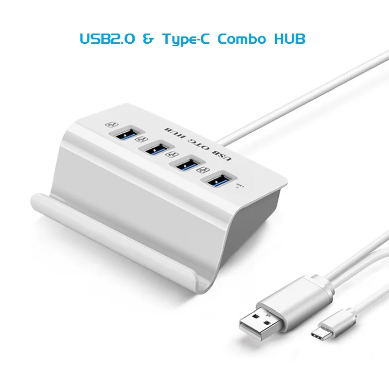 4-портовый USB 2,0 Тип-C комбинированный концентратор OTG адаптер дополнительное по не требуется ABS держатель телефона Мульти USB C сплиттер для Xiaomi 6, а также GALAXY S8 Macbook Pro
