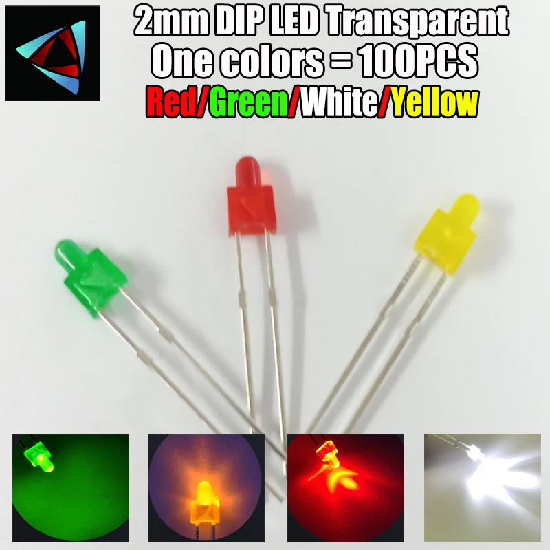 100pcs 2mm Water Clear Warm White Light Flat Top Transparent LED Diodes 18000Mcd