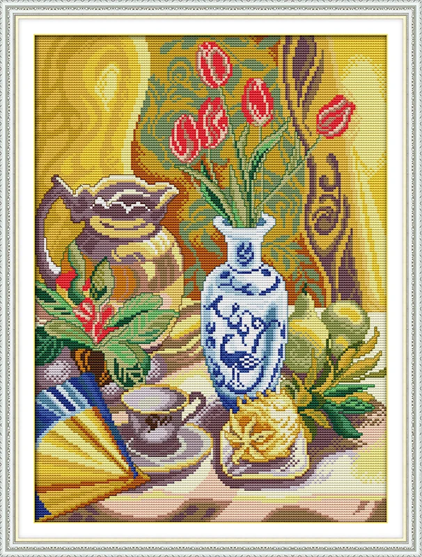 

Afternoon tea time counted printed on fabric DMC 14CT 11CT Cross Stitch kitsembroidery needlework Sets Home Decor