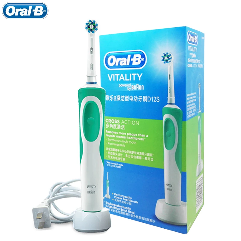 

Oral B Rechargeable Electric Toothbrush Vitality Oral Hygiene Cross Action Deep Clean Toothbrushes Rotating Teeth Brush Green