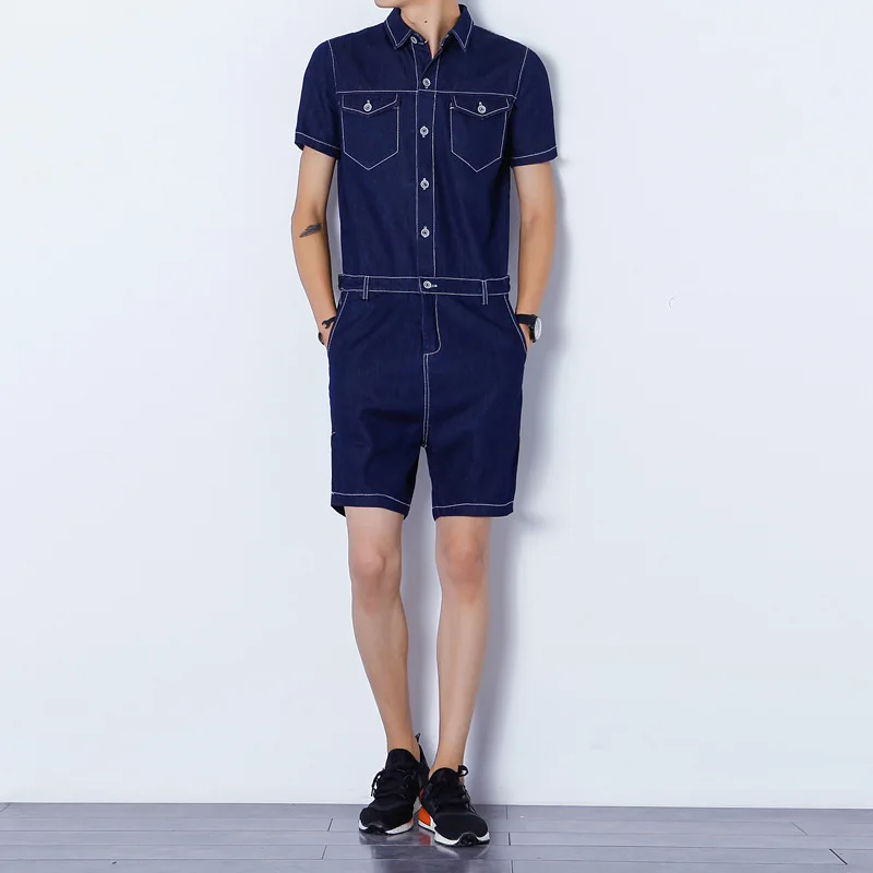 short sleeve denim romper