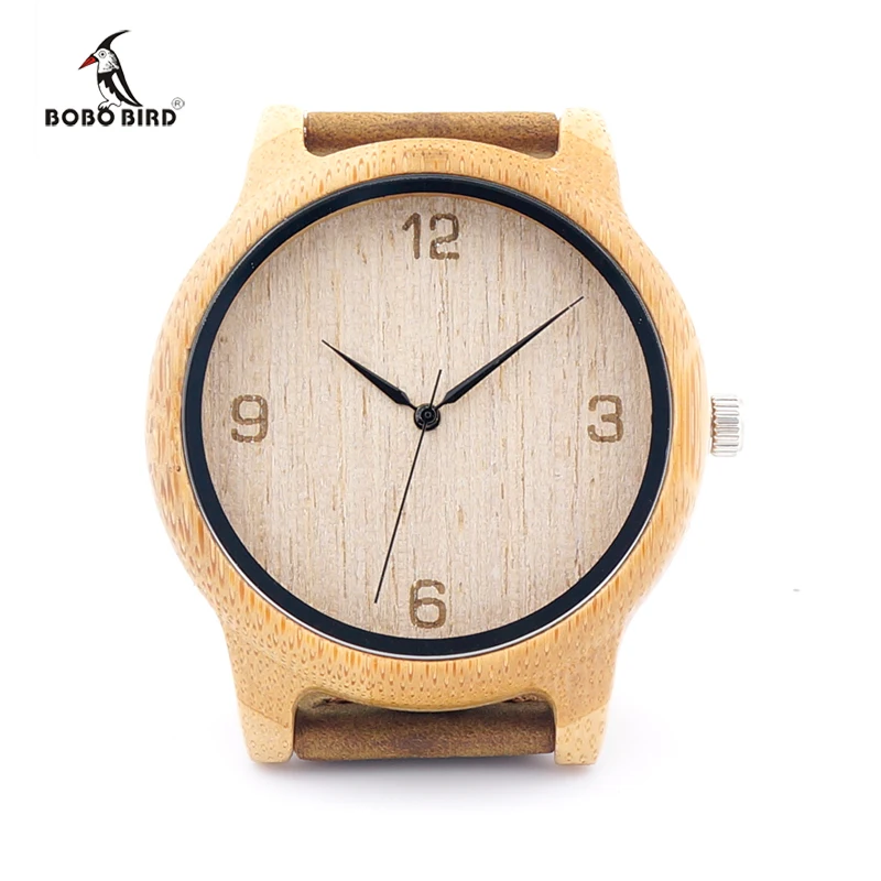 BOBO BIRD Brand Handmade Mens Watches With Brown Genuine Cowhide Leather Strap Wood Watch for Men and Women as Gifts