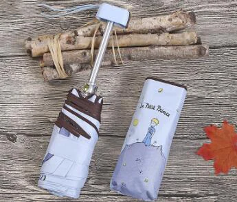 Little Prince Umbrella Mini Pocket Umbrellas Anti UV Folding Umbrella Protable Black Coating Sunshade Girl Small Umbrellas Gifts sky blue