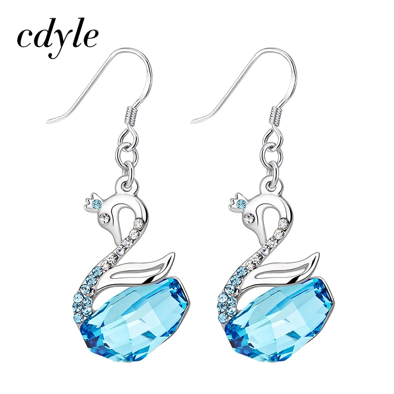 Cdyle Crystals from Swarovski Dangle Earrings Women Earring Luxury Gold Blue Fashion Jewelry Elegant Swan Austrian Rhinestone pair of elegant spiral tiered rhinestone dangle earrings