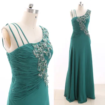 

MACloth Dark Green Sheath V Neck Floor-Length Long Crystal Chiffon Prom Dresses Dress M 266359 Clearance