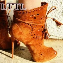 Замшевая кожаная бахрома; женская обувь с открытым носком; женские летние ботинки на тонком высоком каблуке с кисточками; босоножки; ботинки высокого качества