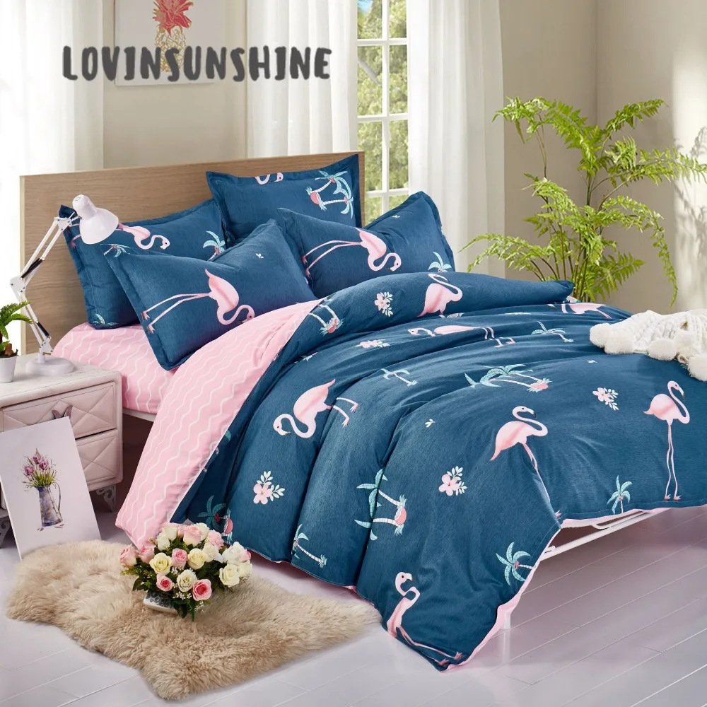 

LOVINSUNSHINE Bed Cover Duvet King Bed Sheets And Pillowcases Flamingo Bedding Set Kawaii 4pcs Bed Quilted Comforter AB#33