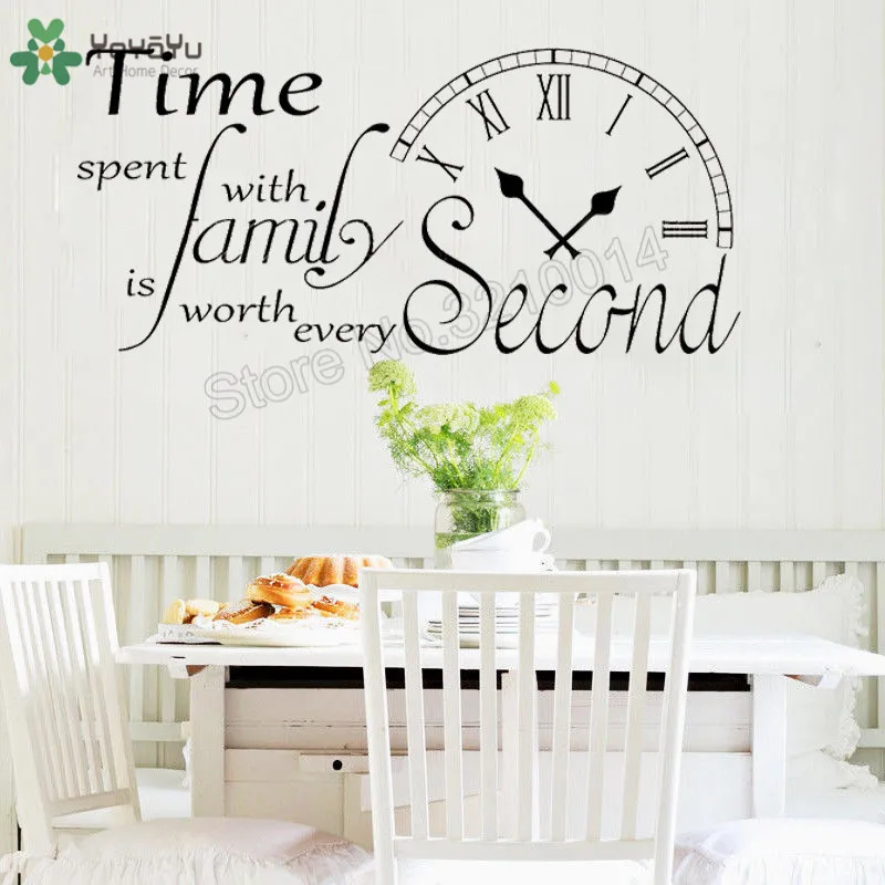 

Insprition Wall Sticker Quote Clock Time Spent with Family is Worth Every Second Home Decoration Vinyl Art Removeable LX66