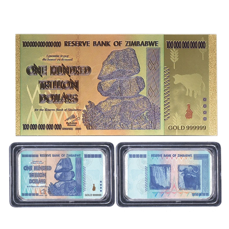 Wr Zimbabwe One Hundred Trillion Dollars Currency Challenge Gold Wr Zimbabwe One Hundred Trillion Dollars Currency Challenge Gold Plated Bullion Home Decor Colored Golden Banknote For Souvenir In Non Coins From