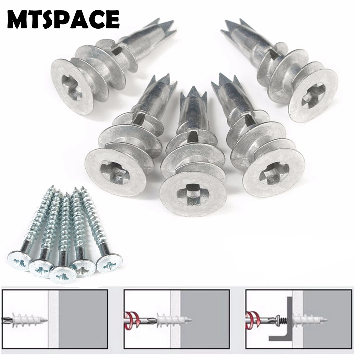 MTSPACE Durable 5pcs/Set Zinc Alloy Plasterboard Fixings Self Drill