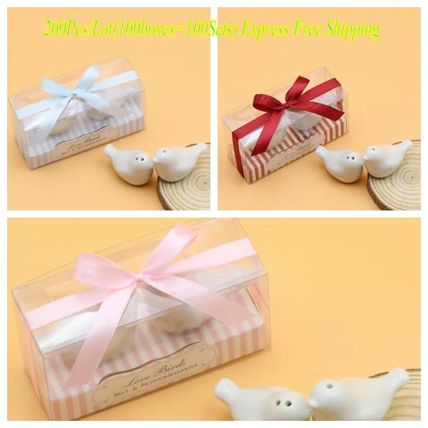 200Pcs/lot(100sets) Love birds salt and pepper shakers Bridal shower favor for Wedding
