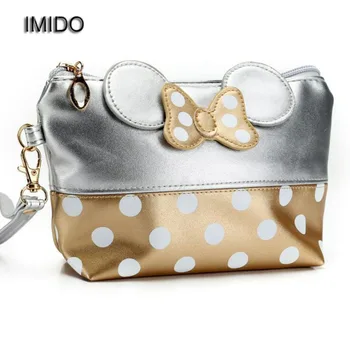 

IMIDO 5pcs/lot Women cosmetic bag organizer makeup bags for Ladies Travel toiletry Storage wash Bags leather Clutch Bow XLY023