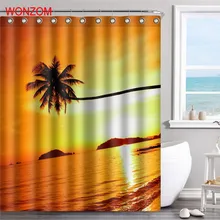 WONZOM Sunset Beach Waterproof Shower Curtain Falls Bathroom Decor Landscape Decoration Cortina De Bano 2017 Bath Curtain Gift