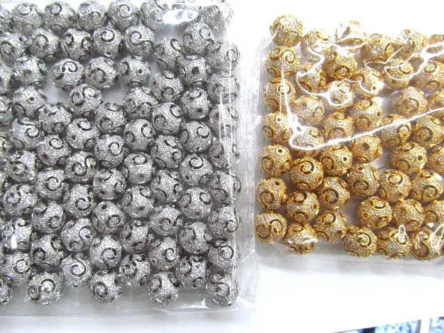 

AAA grade 12mm 8pcs pave metal spacer &cubic zirconia crystal round ball craved antique silver gold charm jewelry beads