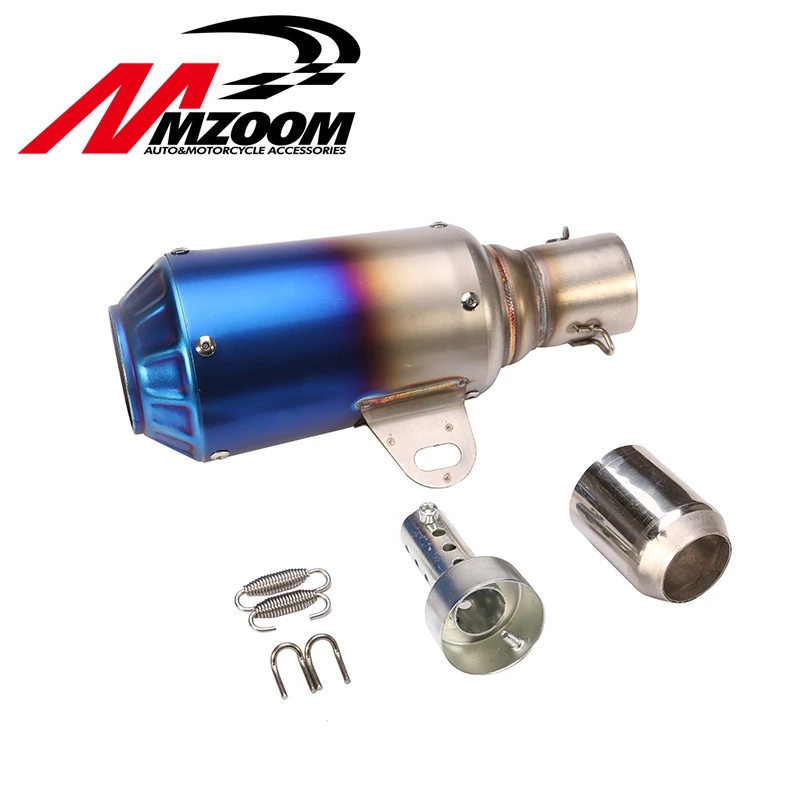 FREE SHIPPING Mzoom burning blue Stainless Steel 51mm Motorcycle Slip