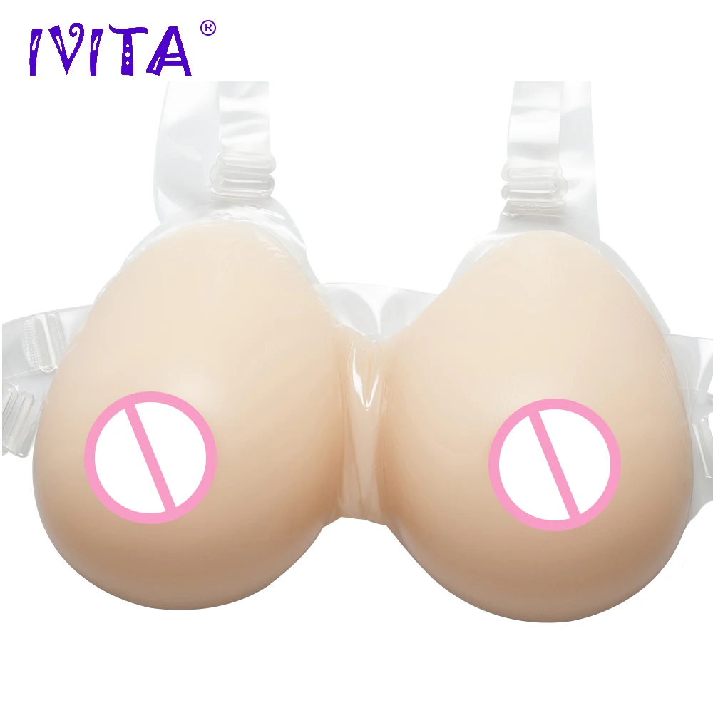

IVITA 2400g Hot Artificial Silicone Breast Forms With Shoulder Straps Cosplay Drag Queen Transvestism Fake Boobs Chest Enhancer