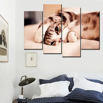 

Animal Print Horse Tiger Cat Dog Deer Canvas Paintings Poster Wall Print Canvas 4 Panel Home Decorations Living Room Abstract 3