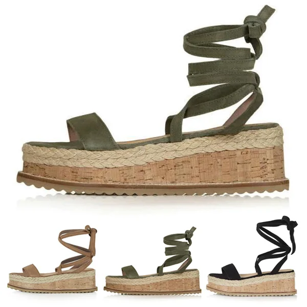 Women Flat Wedge Espadrille Sandals Lace Tie Up Platform Summer Beach Shoes Popular-in Women's 