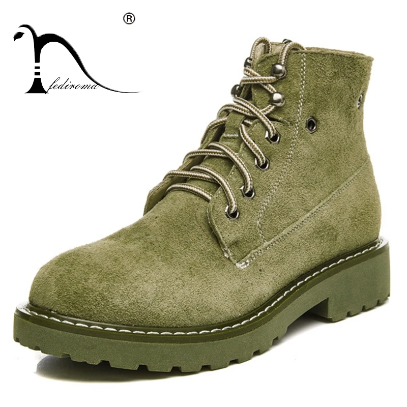 

FEDIROMA 2018 Winter Ankle Boots Women Genuine Leather Martin Boots Falt Heel Motorcycle Boots For Women Size 35-40