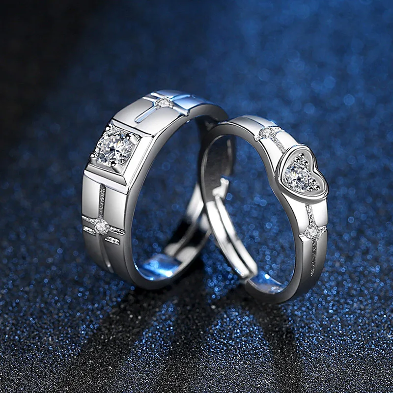 Изысканный 925 пробы Серебряный Любовь Сердце кольца для мужчин и женщин классический AAA циркония Обручальные пара колец ювелирные изделия подарок