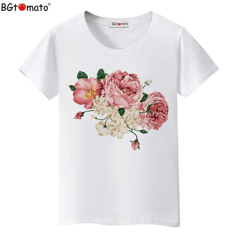 BGtomato Women Flowers Print T Shirt New Summer women t shirt fashion female rose flower tops t-shirt camisetas mujer Tops Blusa