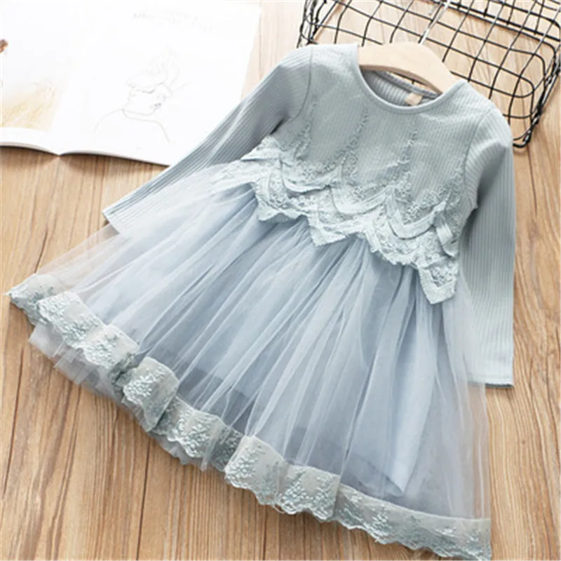 

Hurave 2018 summer Baby Girl solid lace Dress Clothes Children Long Sleeve mesh clothing Kids cute princess Ball gown Dresses