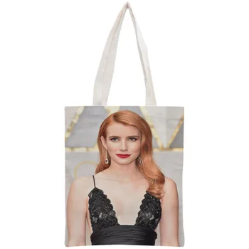 

Custom Emma Roberts Tote Bag Reusable Handbag Women Shoulder Foldable Cotton Canvas Shopping Bags