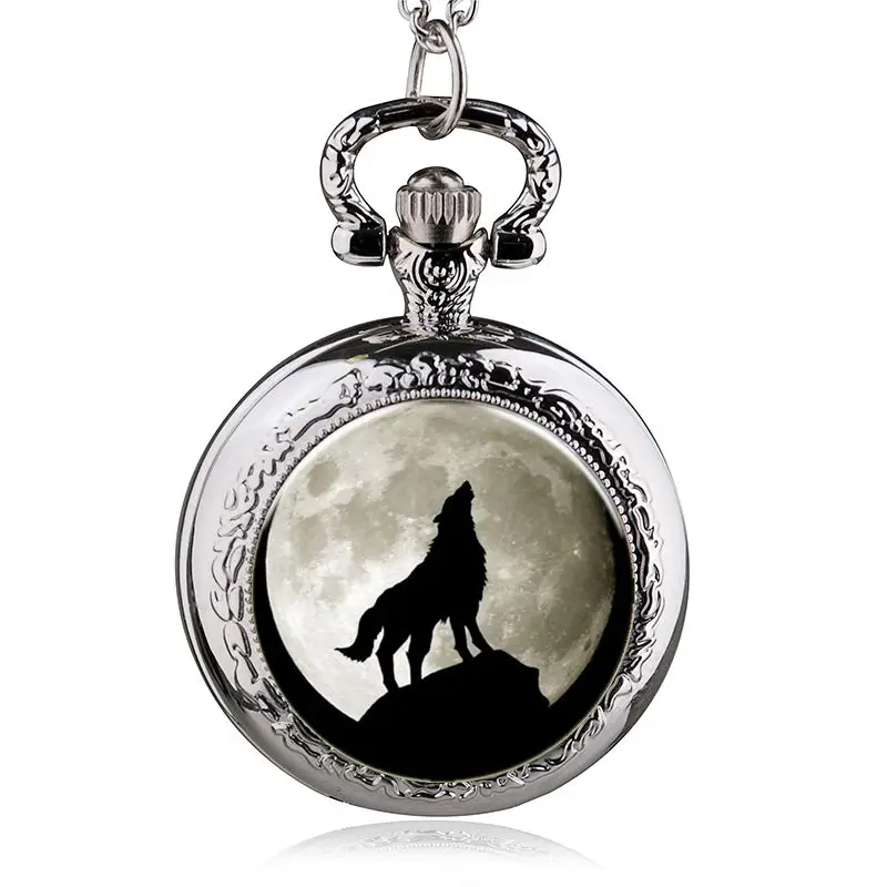 Новая мода Лучшие Новые кварцевые карманные часы экран волк с брелоком цепи лучший подарок для мужчин женщин HB958-10