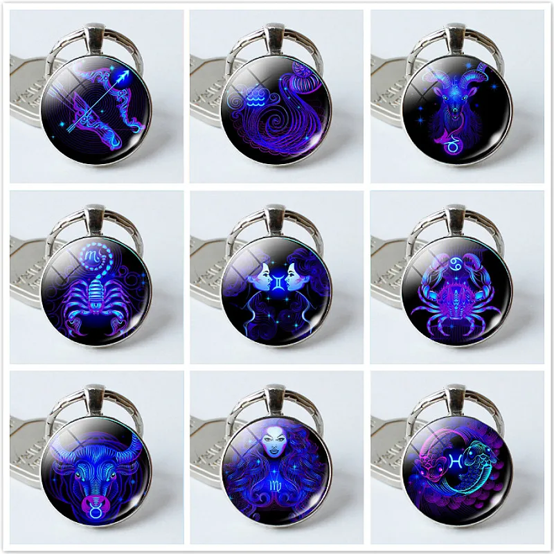 

NEW Zodiac Sign Keychain 12 Constellation Leo Virgo Libra Scorpio Sagittarius Pendant Double Face Keyring Key Holder Birthday A3